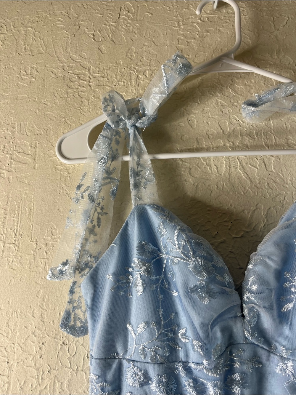 Lulu's Distinctly Sweet Blue Floral Embroidered Tie Strap Midi Dress - Picture 6 of 15